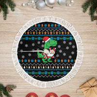 Funny Santa Riding Dinosaur Christmas Tree Skirt Gingerbread Snowflake Pattern - Wonder Print Shop