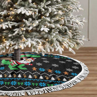 Funny Santa Riding Dinosaur Christmas Tree Skirt Gingerbread Snowflake Pattern - Wonder Print Shop
