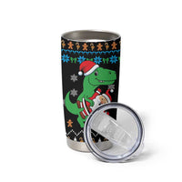 Funny Santa Riding Dinosaur Christmas Tumbler Cup Gingerbread Snowflake Pattern - Wonder Print Shop