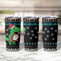 Funny Santa Riding Dinosaur Christmas Tumbler Cup Gingerbread Snowflake Pattern - Wonder Print Shop