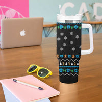 Funny Santa Riding Dinosaur Christmas Tumbler With Handle Gingerbread Snowflake Pattern - Wonder Print Shop