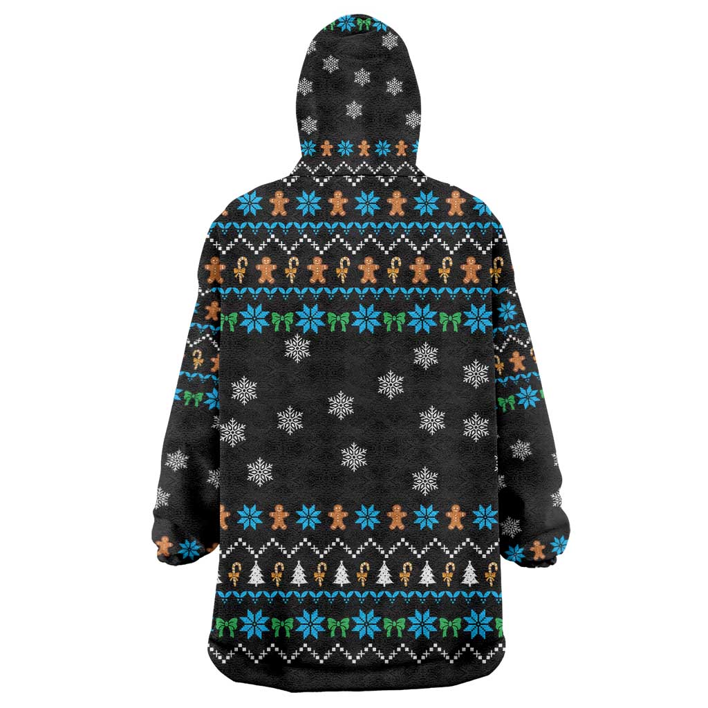 Funny Santa Riding Dinosaur Christmas Wearable Blanket Hoodie Gingerbread Snowflake Pattern - Wonder Print Shop