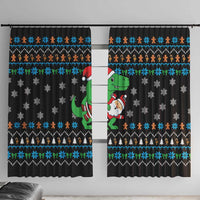 Funny Santa Riding Dinosaur Christmas Window Curtain Gingerbread Snowflake Pattern - Wonder Print Shop