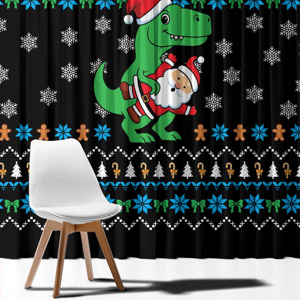 Funny Santa Riding Dinosaur Christmas Window Curtain Gingerbread Snowflake Pattern - Wonder Print Shop