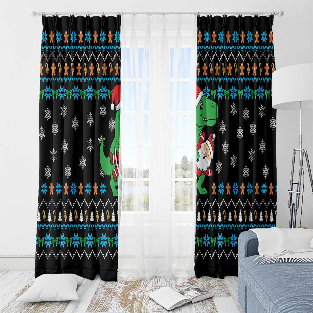 Funny Santa Riding Dinosaur Christmas Window Curtain Gingerbread Snowflake Pattern - Wonder Print Shop