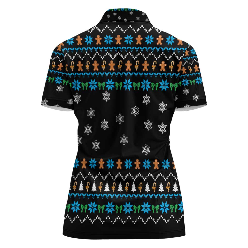 Funny Santa Riding Dinosaur Christmas Women Polo Shirt Gingerbread Snowflake Pattern - Wonder Print Shop