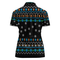 Funny Santa Riding Dinosaur Christmas Women Polo Shirt Gingerbread Snowflake Pattern - Wonder Print Shop