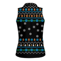 Funny Santa Riding Dinosaur Christmas Women Sleeveless Polo Shirt Gingerbread Snowflake Pattern - Wonder Print Shop