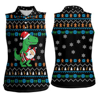 Funny Santa Riding Dinosaur Christmas Women Sleeveless Polo Shirt Gingerbread Snowflake Pattern - Wonder Print Shop