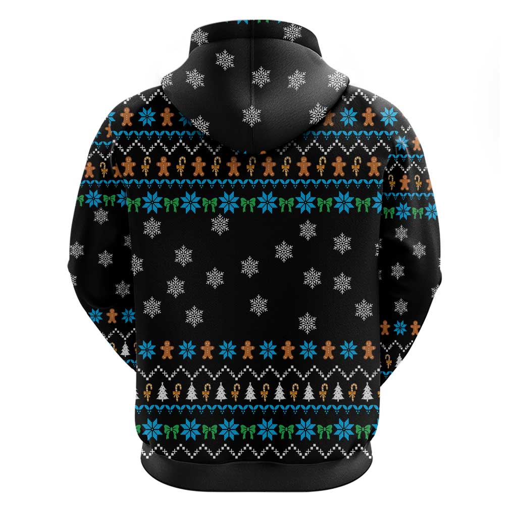 Funny Santa Riding Dinosaur Christmas Zip Hoodie Gingerbread Snowflake Pattern - Wonder Print Shop