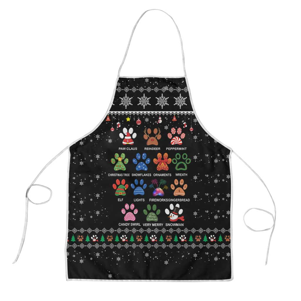 Christmas Colorful Dog Pawprint Apron Black Snowflake Pattern Design - Wonder Print Shop
