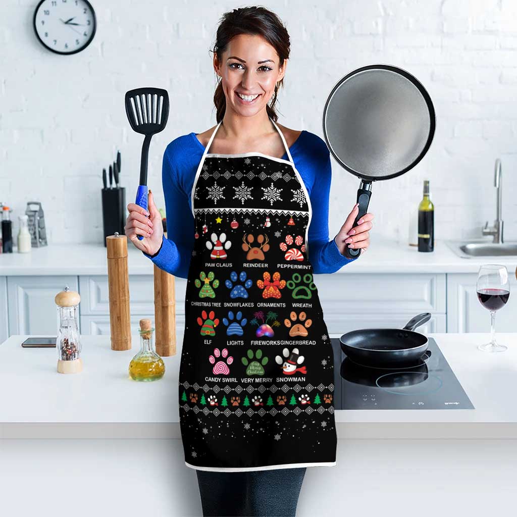 Christmas Colorful Dog Pawprint Apron Black Snowflake Pattern Design - Wonder Print Shop