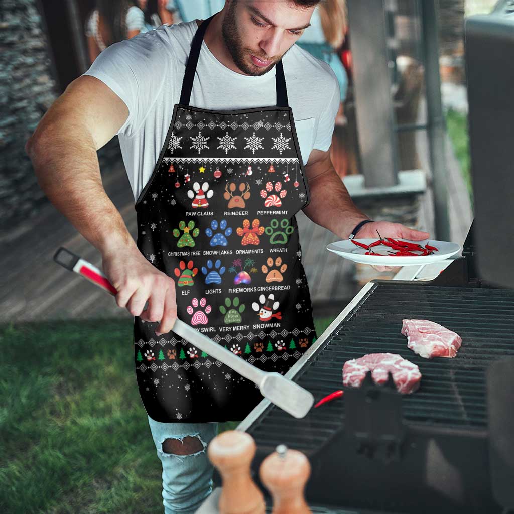Christmas Colorful Dog Pawprint Apron Black Snowflake Pattern Design - Wonder Print Shop