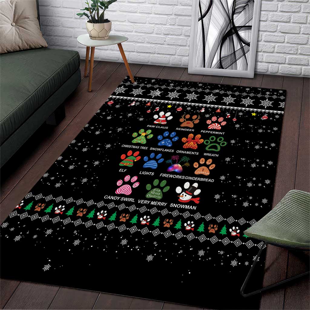 Christmas Colorful Dog Pawprint Area Rug Black Snowflake Pattern Design - Wonder Print Shop