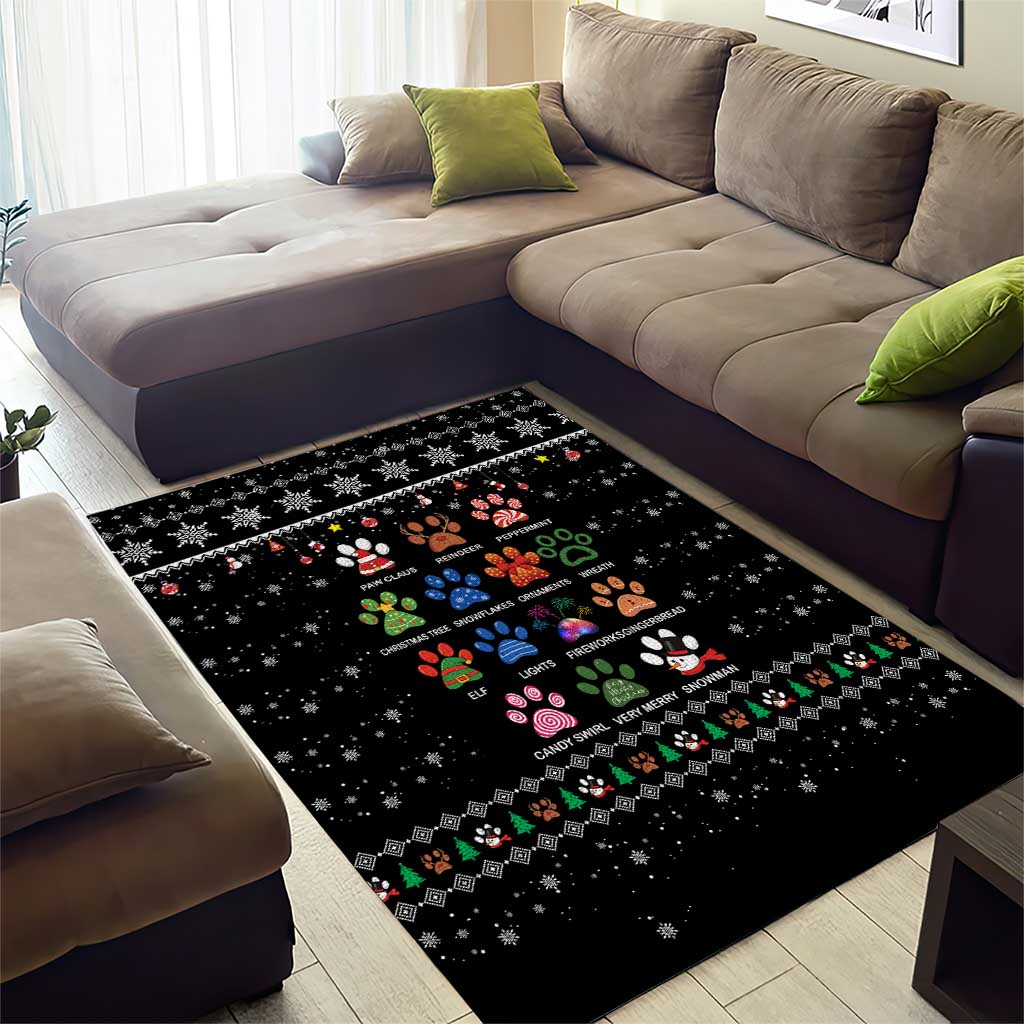 Christmas Colorful Dog Pawprint Area Rug Black Snowflake Pattern Design - Wonder Print Shop