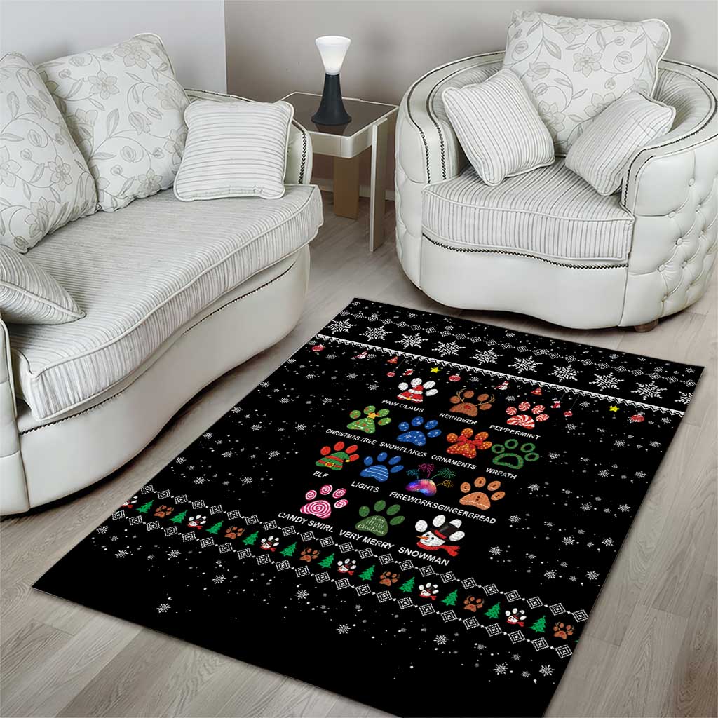 Christmas Colorful Dog Pawprint Area Rug Black Snowflake Pattern Design - Wonder Print Shop
