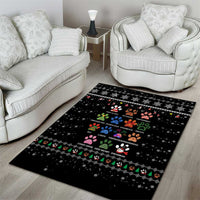 Christmas Colorful Dog Pawprint Area Rug Black Snowflake Pattern Design - Wonder Print Shop