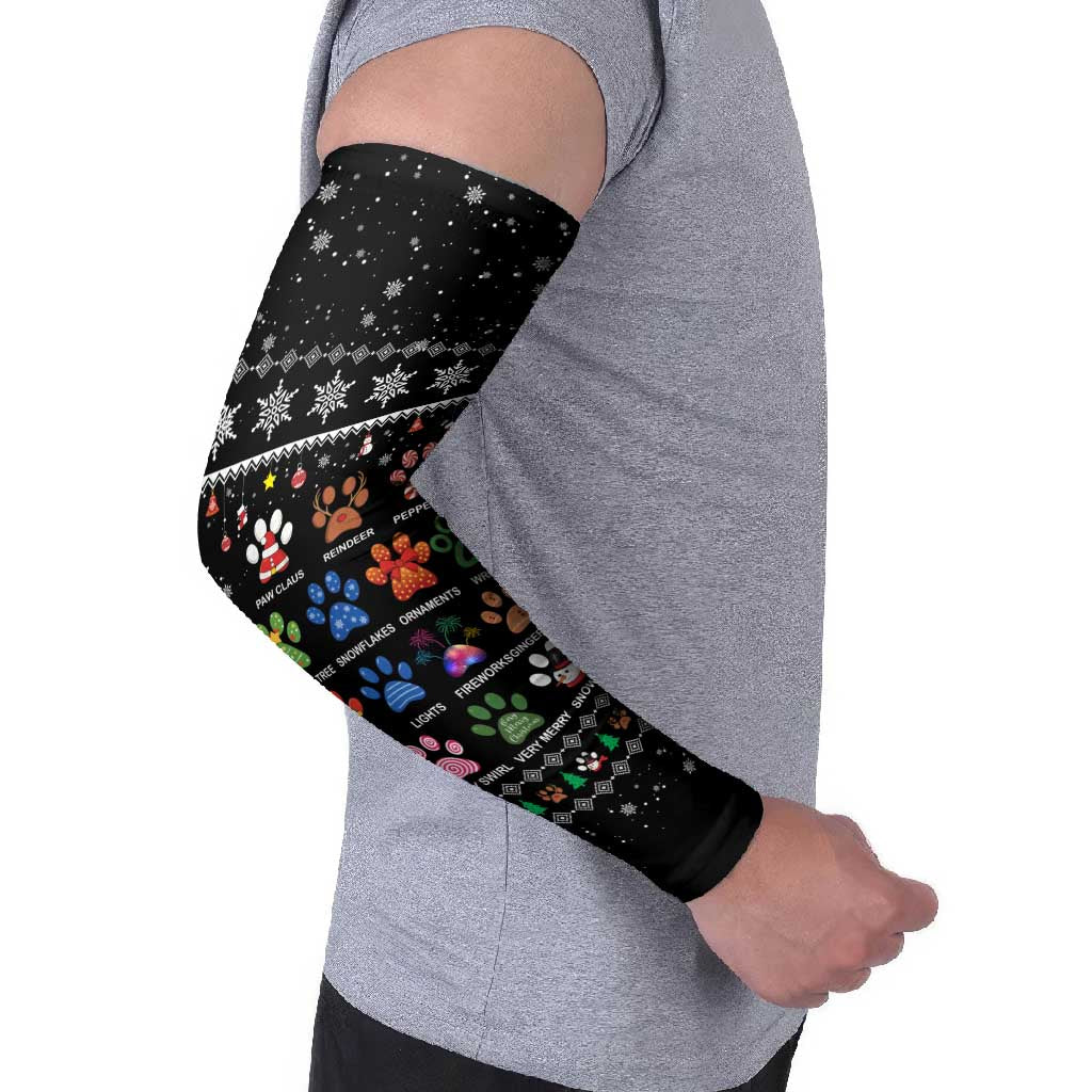 Christmas Colorful Dog Pawprint Arm Sleeves Black Snowflake Pattern Design - Wonder Print Shop