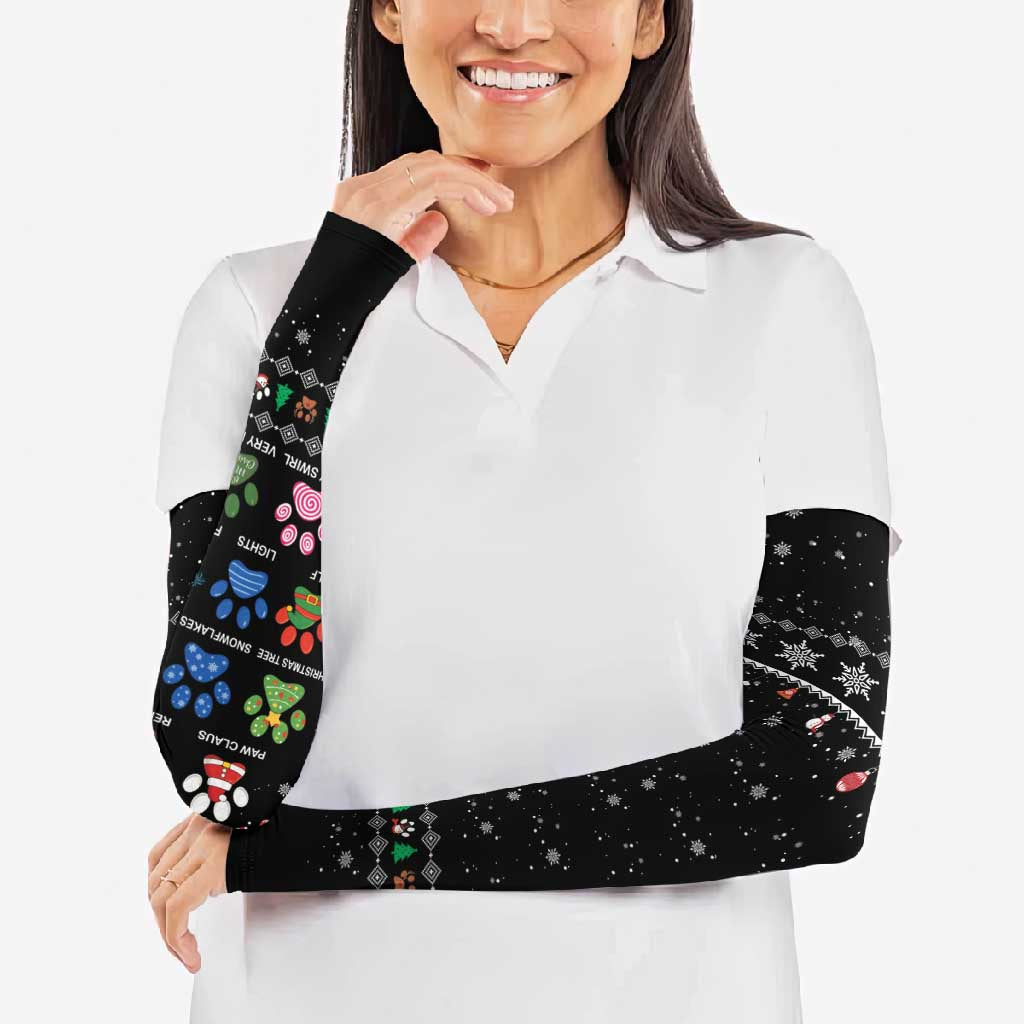 Christmas Colorful Dog Pawprint Arm Sleeves Black Snowflake Pattern Design - Wonder Print Shop