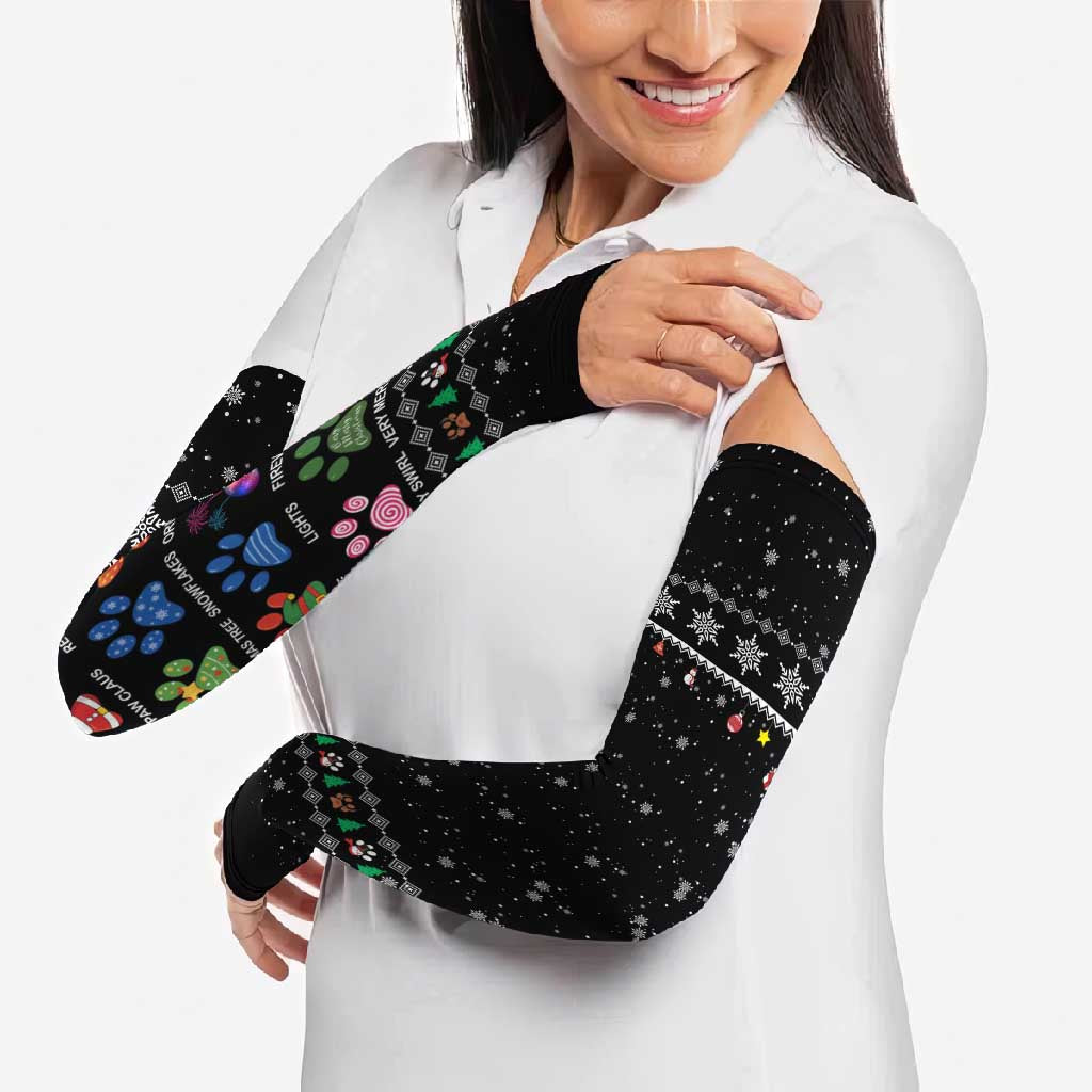 Christmas Colorful Dog Pawprint Arm Sleeves Black Snowflake Pattern Design - Wonder Print Shop