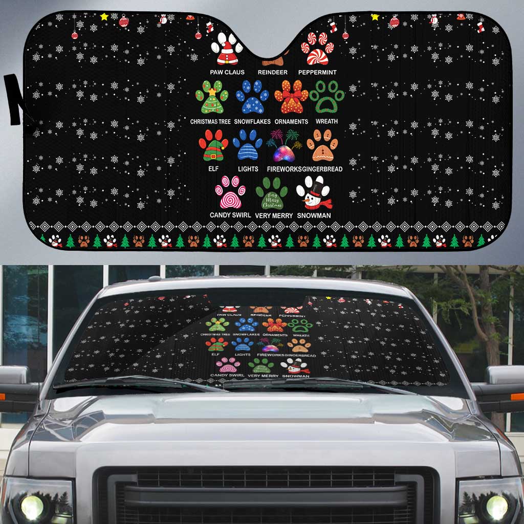 Christmas Colorful Dog Pawprint Auto Sun Shade Black Snowflake Pattern Design - Wonder Print Shop