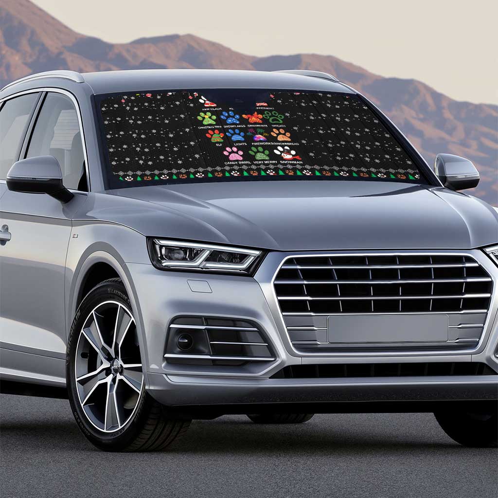 Christmas Colorful Dog Pawprint Auto Sun Shade Black Snowflake Pattern Design - Wonder Print Shop