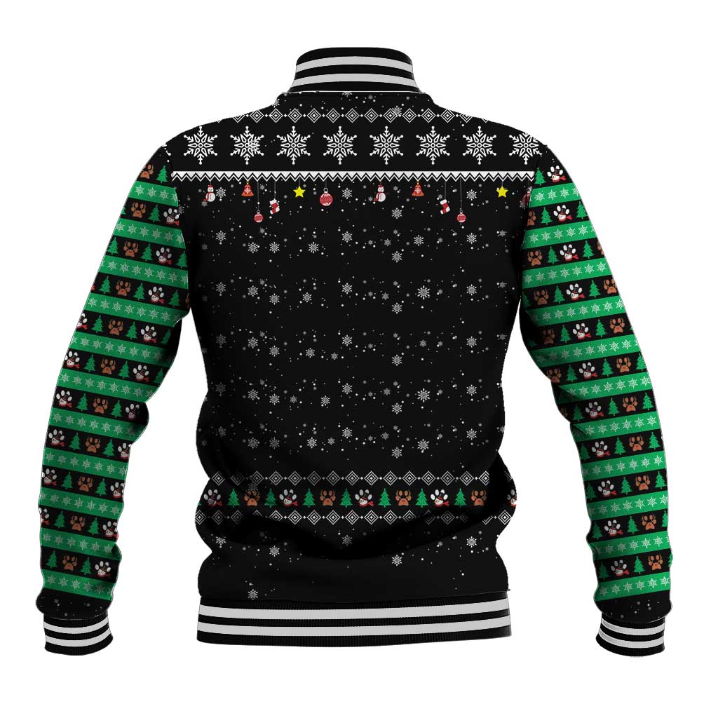 Christmas Colorful Dog Pawprint Baseball Jacket Black Snowflake Pattern Design - Wonder Print Shop