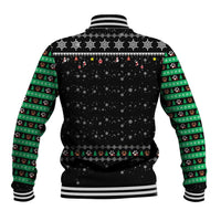 Christmas Colorful Dog Pawprint Baseball Jacket Black Snowflake Pattern Design - Wonder Print Shop