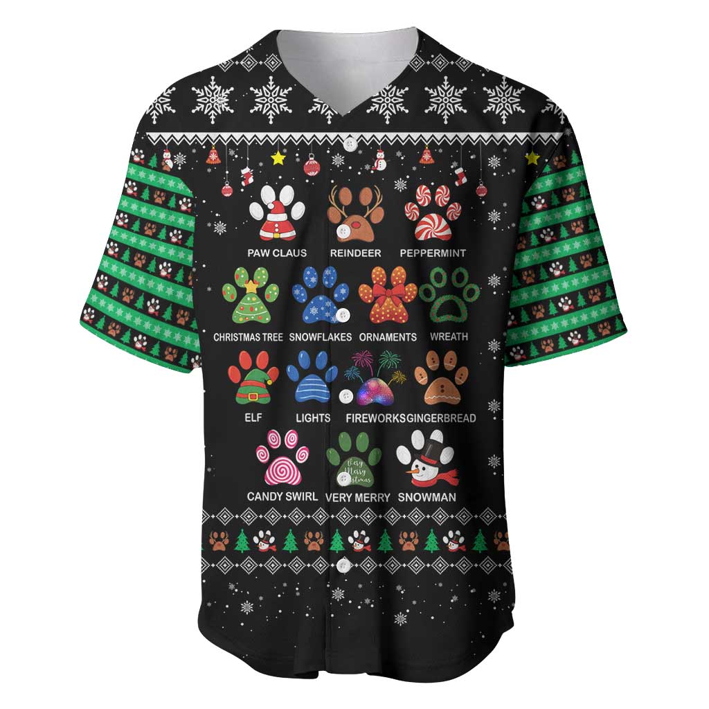 Christmas Colorful Dog Pawprint Baseball Jersey Black Snowflake Pattern Design - Wonder Print Shop