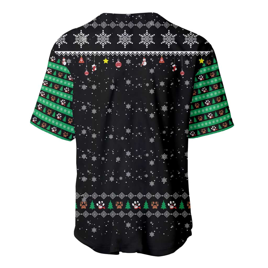 Christmas Colorful Dog Pawprint Baseball Jersey Black Snowflake Pattern Design - Wonder Print Shop