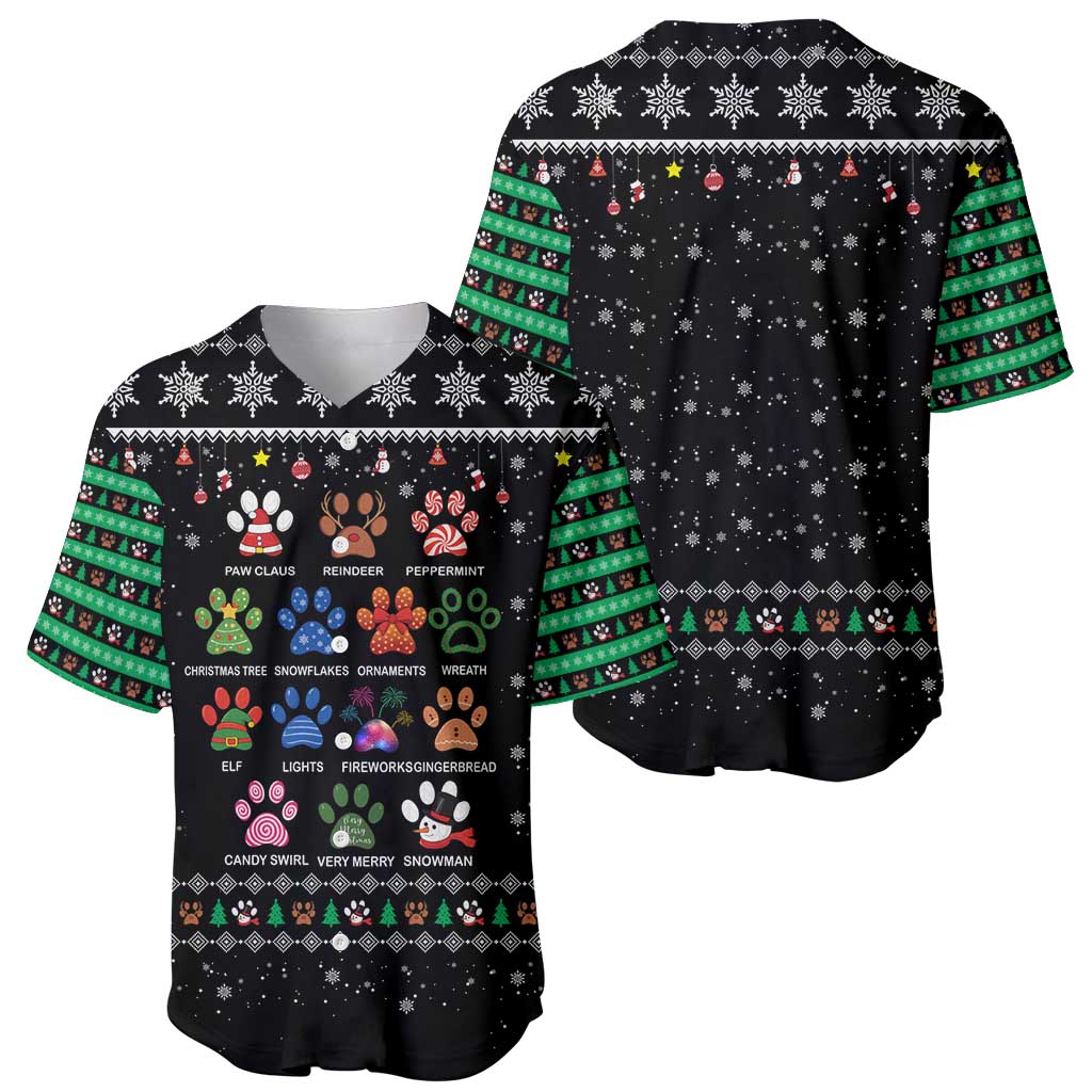 Christmas Colorful Dog Pawprint Baseball Jersey Black Snowflake Pattern Design - Wonder Print Shop