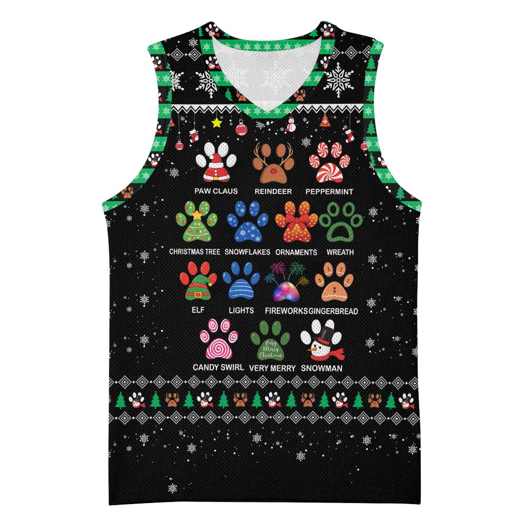Christmas Colorful Dog Pawprint Basketball Jersey Black Snowflake Pattern Design - Wonder Print Shop