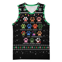 Christmas Colorful Dog Pawprint Basketball Jersey Black Snowflake Pattern Design - Wonder Print Shop