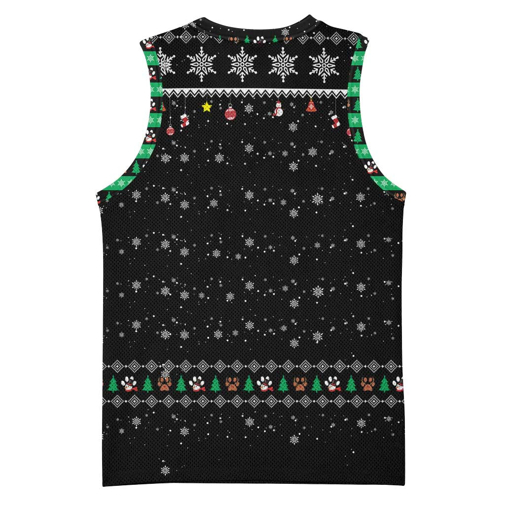 Christmas Colorful Dog Pawprint Basketball Jersey Black Snowflake Pattern Design - Wonder Print Shop