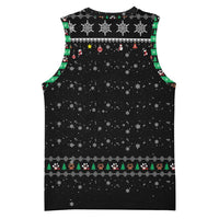 Christmas Colorful Dog Pawprint Basketball Jersey Black Snowflake Pattern Design - Wonder Print Shop