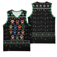 Christmas Colorful Dog Pawprint Basketball Jersey Black Snowflake Pattern Design - Wonder Print Shop
