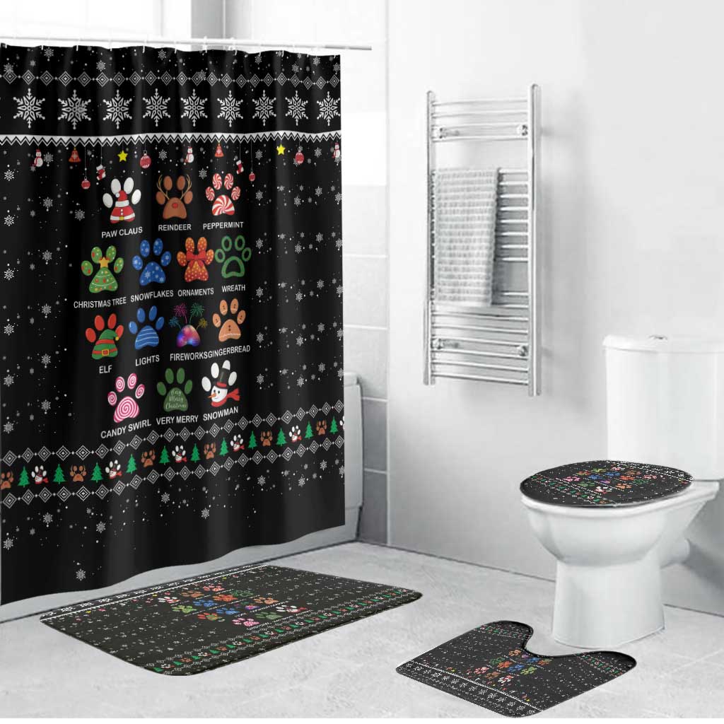 Christmas Colorful Dog Pawprint Bathroom Set Black Snowflake Pattern Design - Wonder Print Shop