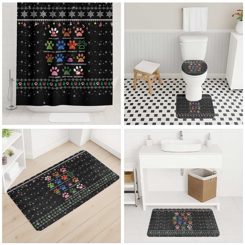 Christmas Colorful Dog Pawprint Bathroom Set Black Snowflake Pattern Design - Wonder Print Shop