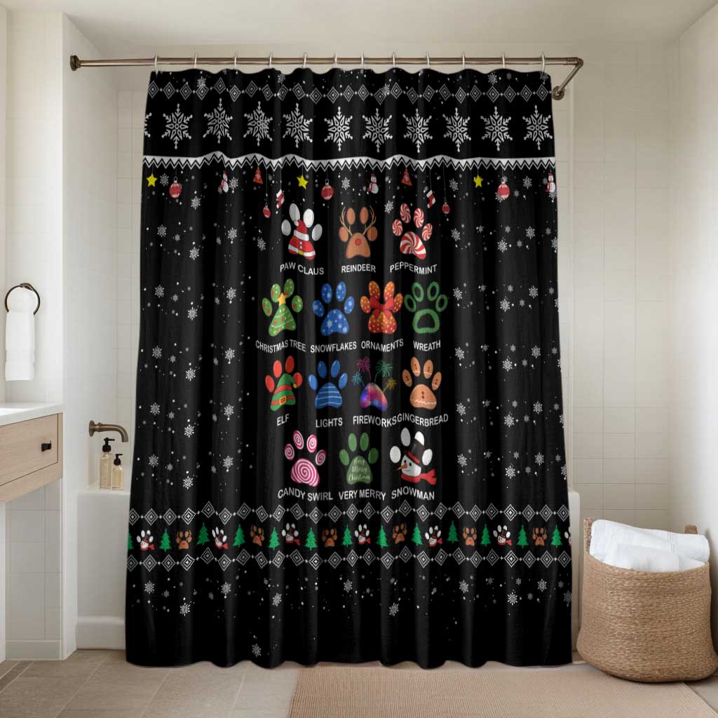 Christmas Colorful Dog Pawprint Bathroom Set Black Snowflake Pattern Design - Wonder Print Shop