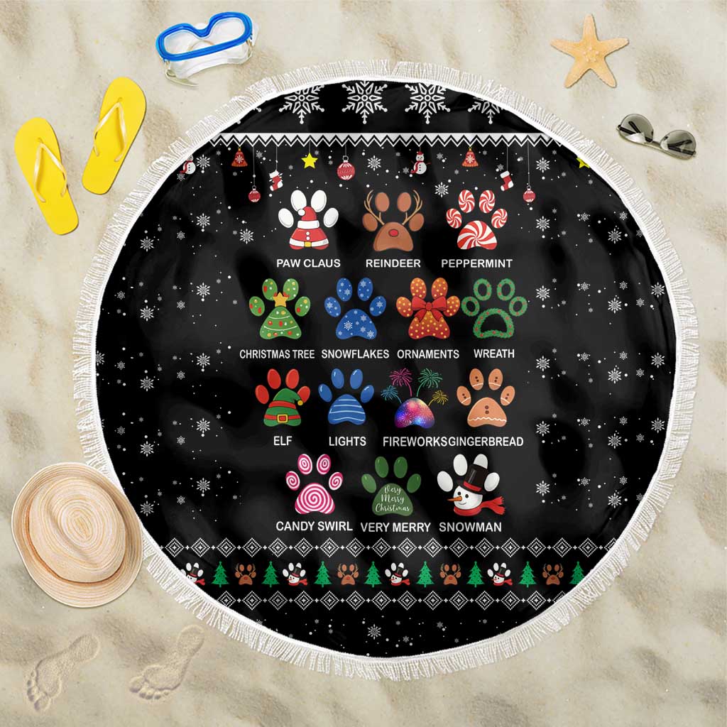 Christmas Colorful Dog Pawprint Beach Blanket Black Snowflake Pattern Design - Wonder Print Shop