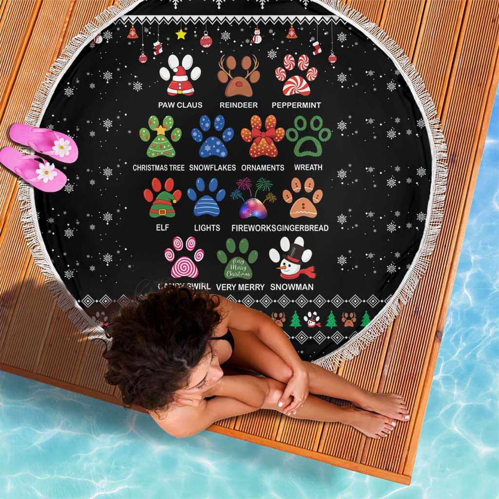 Christmas Colorful Dog Pawprint Beach Blanket Black Snowflake Pattern Design - Wonder Print Shop