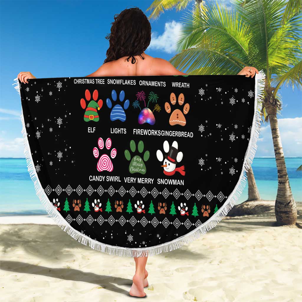 Christmas Colorful Dog Pawprint Beach Blanket Black Snowflake Pattern Design - Wonder Print Shop