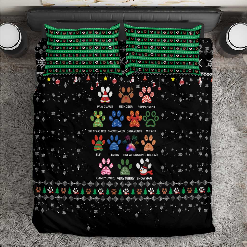 Christmas Colorful Dog Pawprint Bedding Set Black Snowflake Pattern Design - Wonder Print Shop
