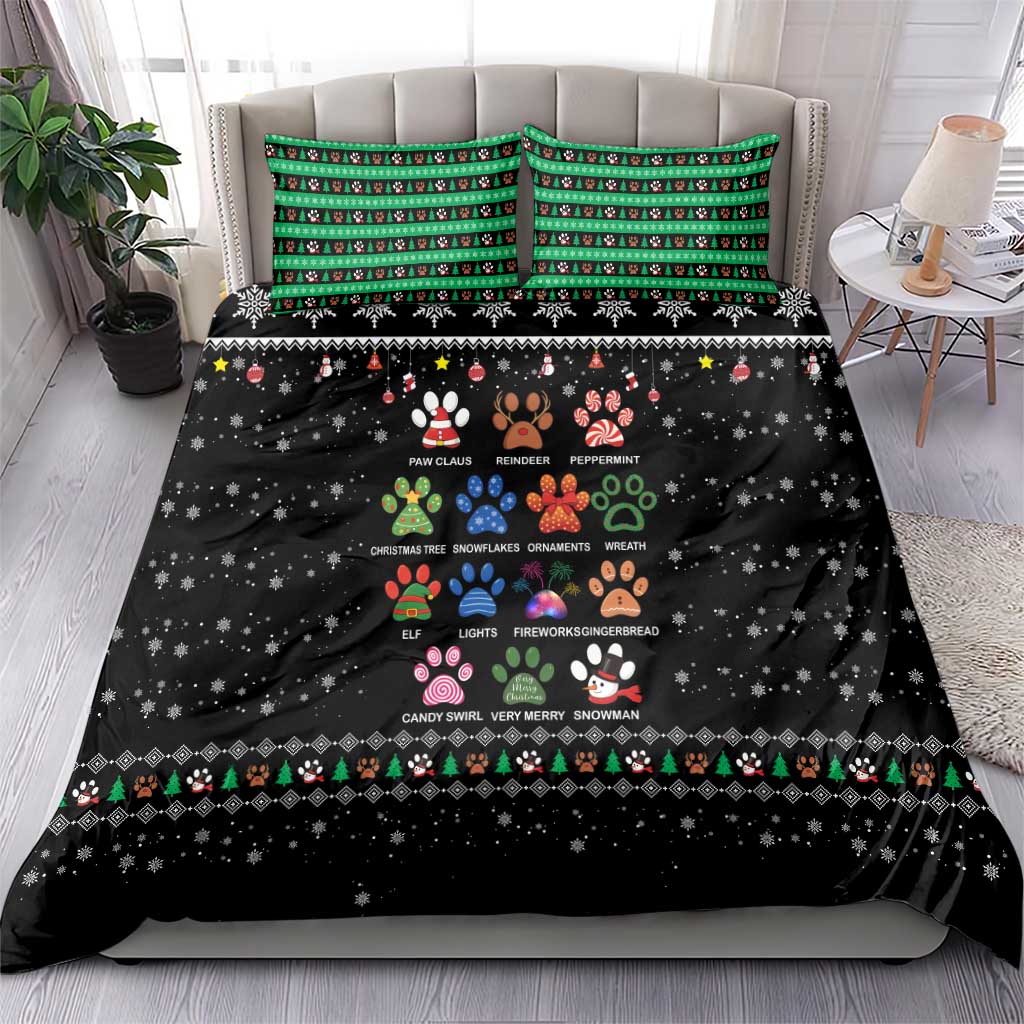Christmas Colorful Dog Pawprint Bedding Set Black Snowflake Pattern Design - Wonder Print Shop