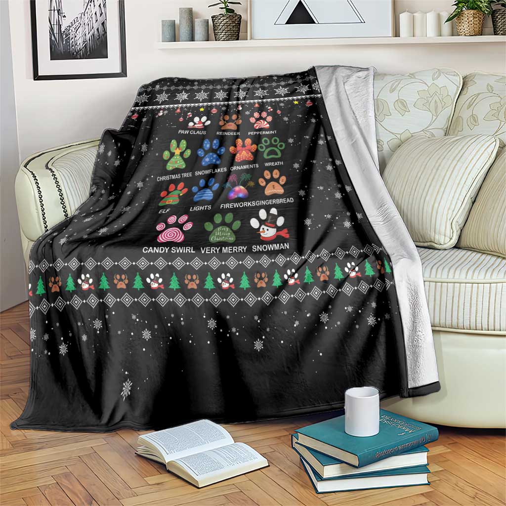Christmas Colorful Dog Pawprint Blanket Black Snowflake Pattern Design - Wonder Print Shop