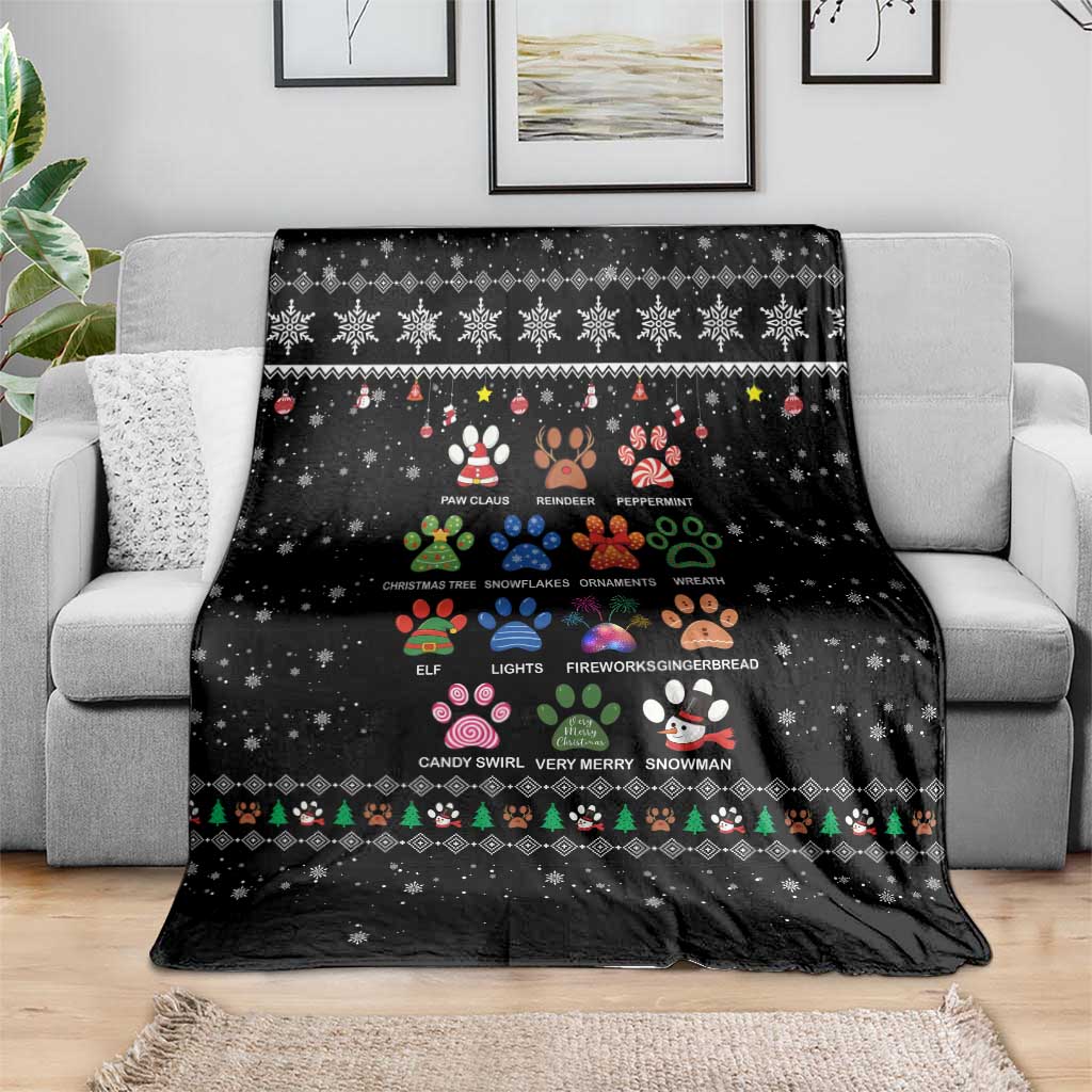 Christmas Colorful Dog Pawprint Blanket Black Snowflake Pattern Design - Wonder Print Shop