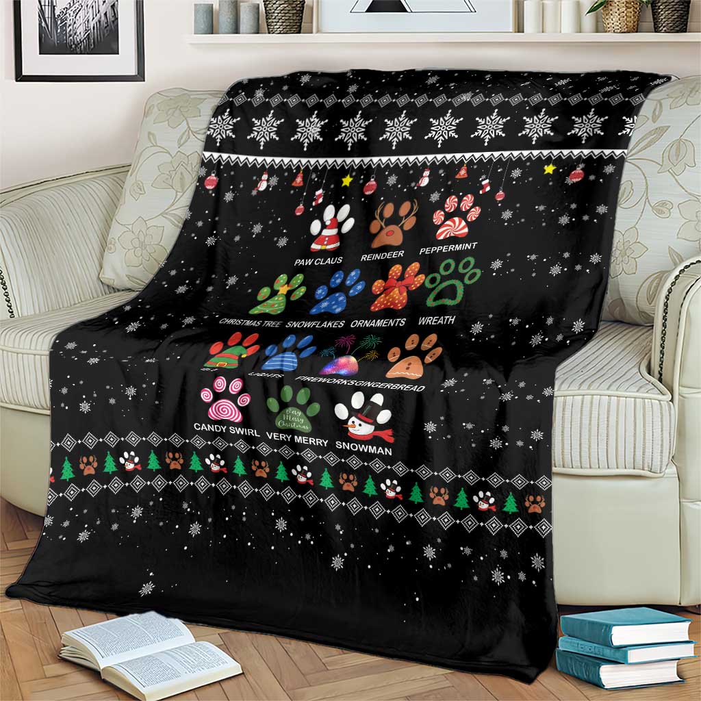 Christmas Colorful Dog Pawprint Blanket Black Snowflake Pattern Design - Wonder Print Shop