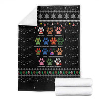 Christmas Colorful Dog Pawprint Blanket Black Snowflake Pattern Design - Wonder Print Shop
