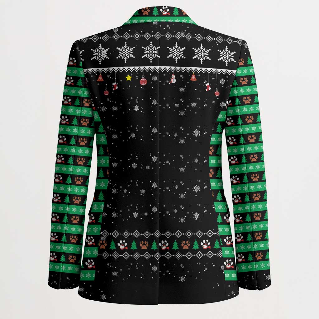 Christmas Colorful Dog Pawprint Blazer Black Snowflake Pattern Design - Wonder Print Shop