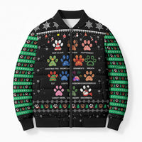 Christmas Colorful Dog Pawprint Bomber Puffer Jacket Black Snowflake Pattern Design - Wonder Print Shop